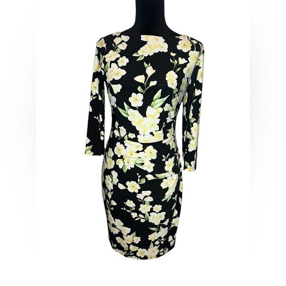 LAUREN RALPH LAUREN FLORAL BLACK & YELLOW CLASSY/CLASSIC DRESS WOMENS SIZE 4 - Picture 5 of 10